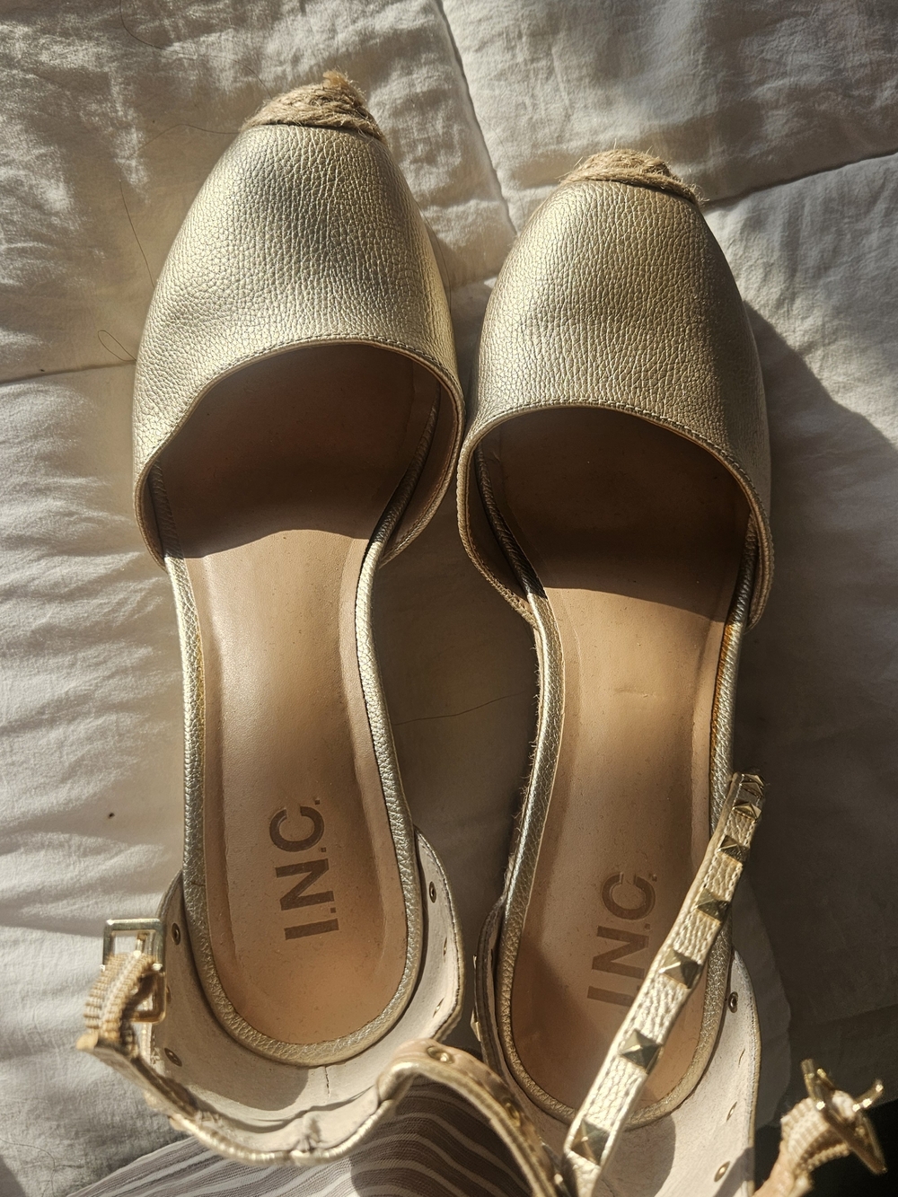 INC International Concepts Metallic Gold Peep-Toe Slingback Flats